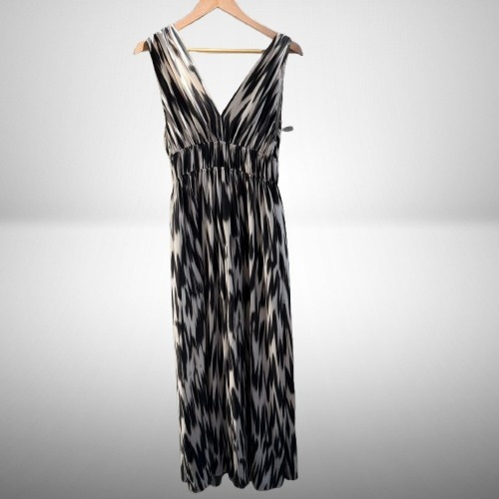 Banana Republic Cascade Silk Maxi Dress Black White Ikat Brushstroke Small - Picture 3 of 7